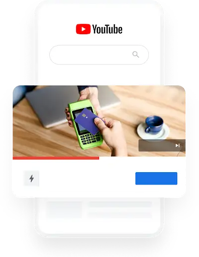 YouTube-annonce for en bank med et billede af en person, der betaler via sin mobiltelefon