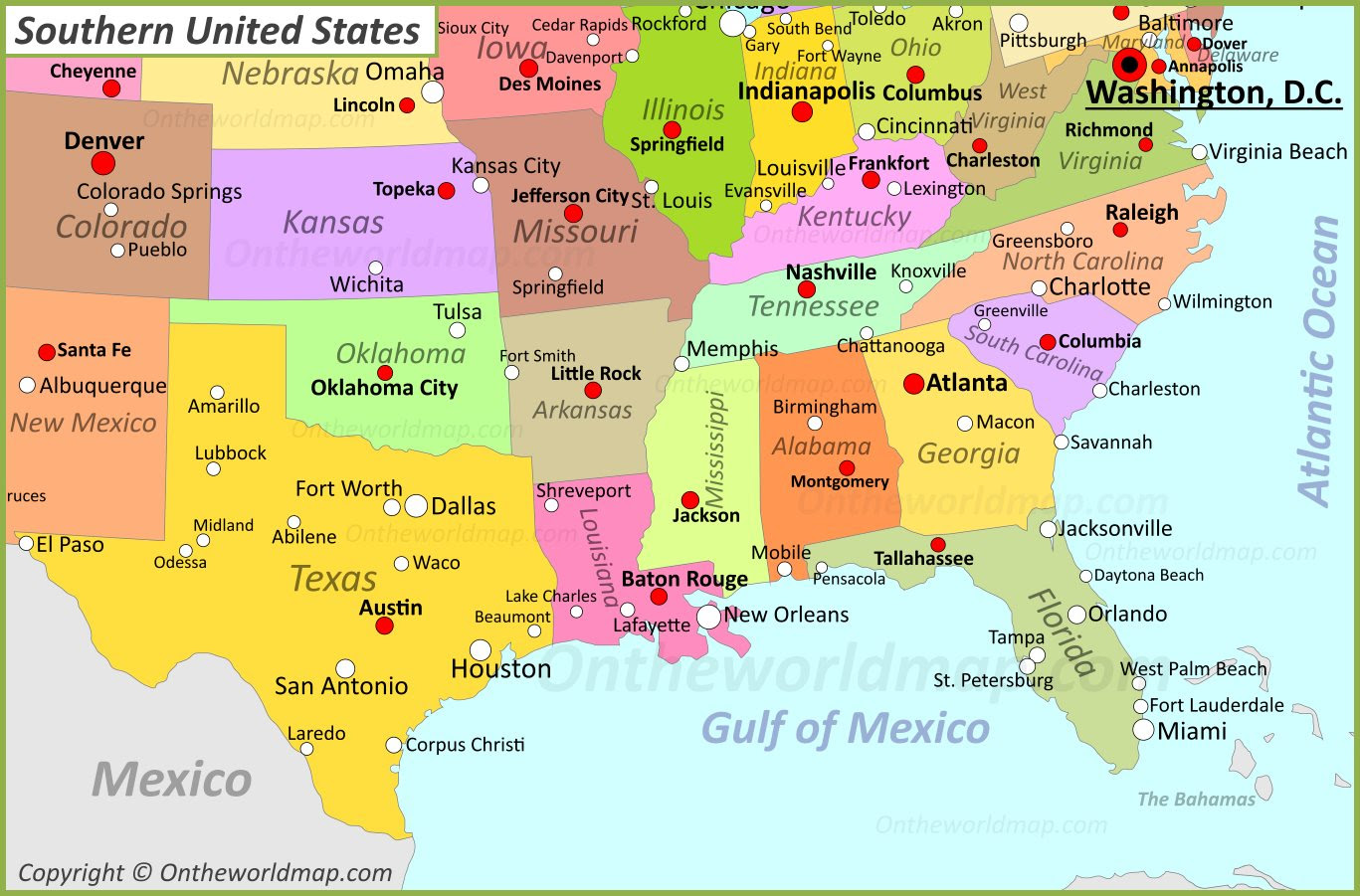 Map Of Southern United States