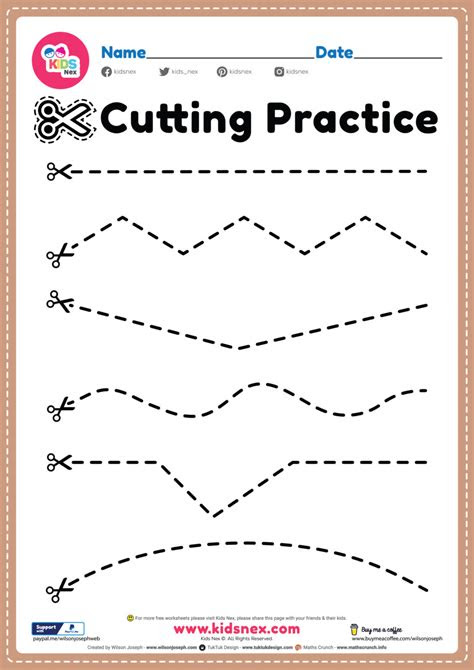 Cutting worksheets for preschoolers · space themed page using a straight line · bear hibernation page using a slightly curved line · monkey jumping on the bed . cutting activities for kindergarten free printable pdf