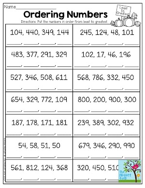 Math Worksheets Grade 2 Ordering Numbers