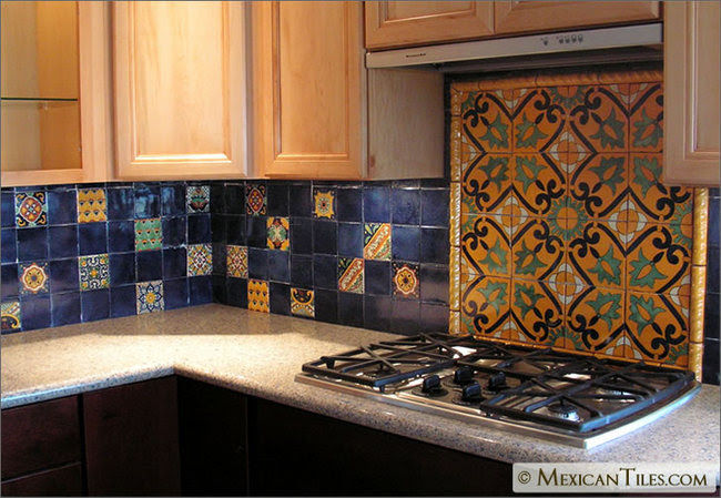 MexicanTiles.com - Kitchen Backsplash with Decorative Mural Using 