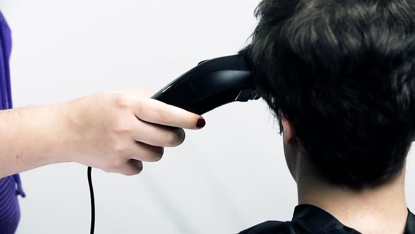 Close Up Client Hair Cut Trimmer In Slow Motion White ...