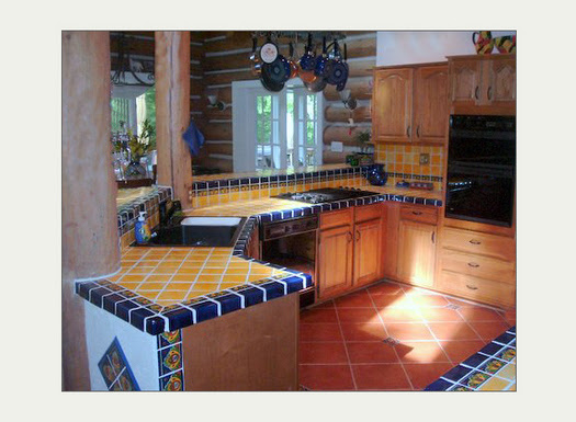 MexicanTiles.com - Mexican Talavera Tile in Kitchen Island 