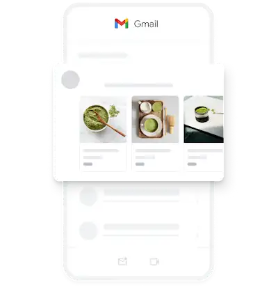 Primjer mobilnog oglasa za generiranje potražnje u aplikaciji Gmail koji prikazuje nekoliko slika organskog matcha čaja.