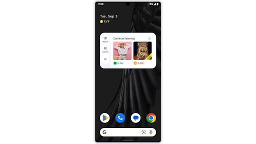 Tapping into Collections by Google Play from the home screen and then viewing the recommended actions in the Collections space on an Android phone.