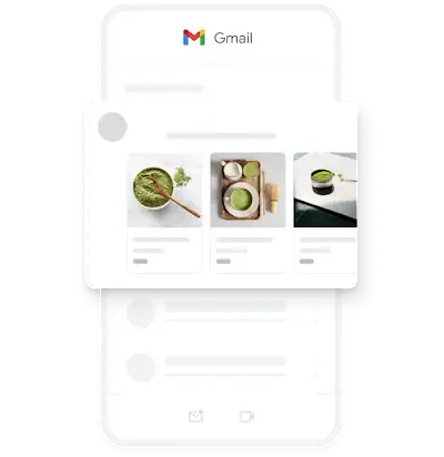 Et eksempel på en Demand Gen-mobilannonse i Gmail-appen, med en rekke bilder av organisk matcha.