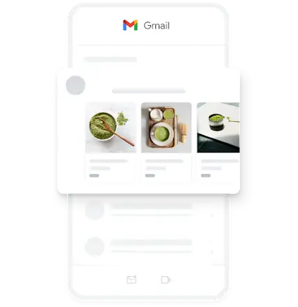 Et eksempel på en Demand Gen-mobilannonse i Gmail-appen, med en rekke bilder av organisk matcha.