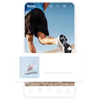 Contoh iklan Peningkat Permintaan seluler yang menunjukkan sepatu kets yang ditampilkan pada overlay di video YouTube Shorts.
