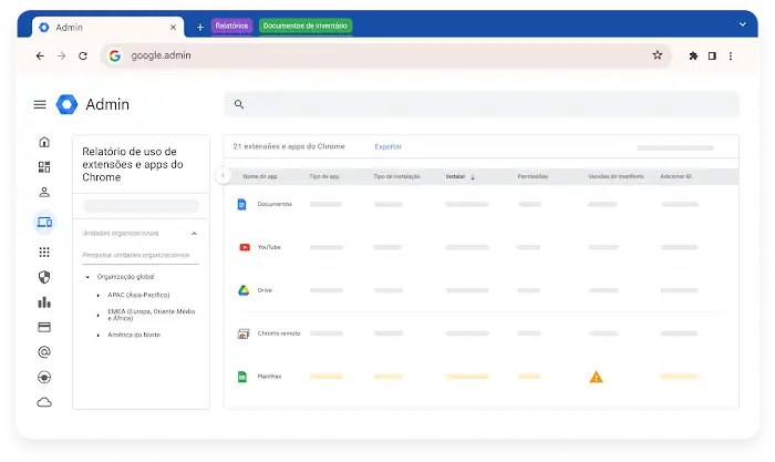 Uma tela do administrador do Chrome Enterprise Core.