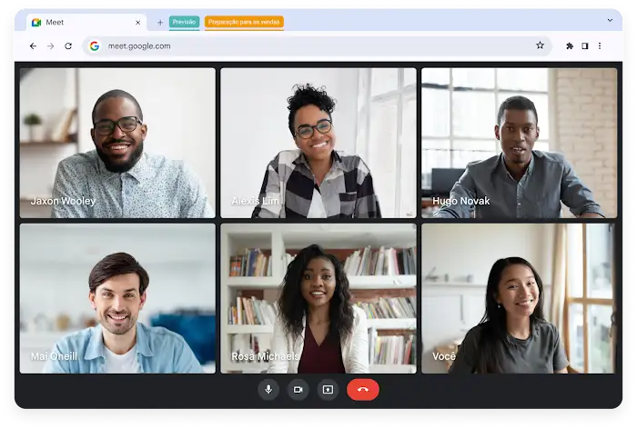 Grupo de pessoas fazendo uma chamada no Google Meet.