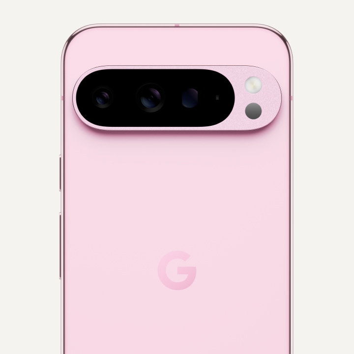 The top of Pixel 9 Pro XL in Rose Quartz color.