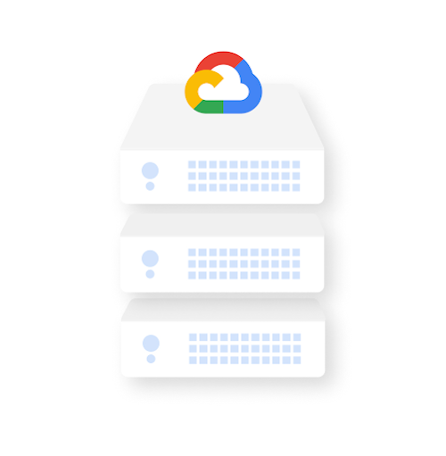 Tour de serveurs de données couronnée du logo Google Cloud