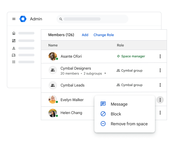 Workspace Admin console showing the integration available with Chat.