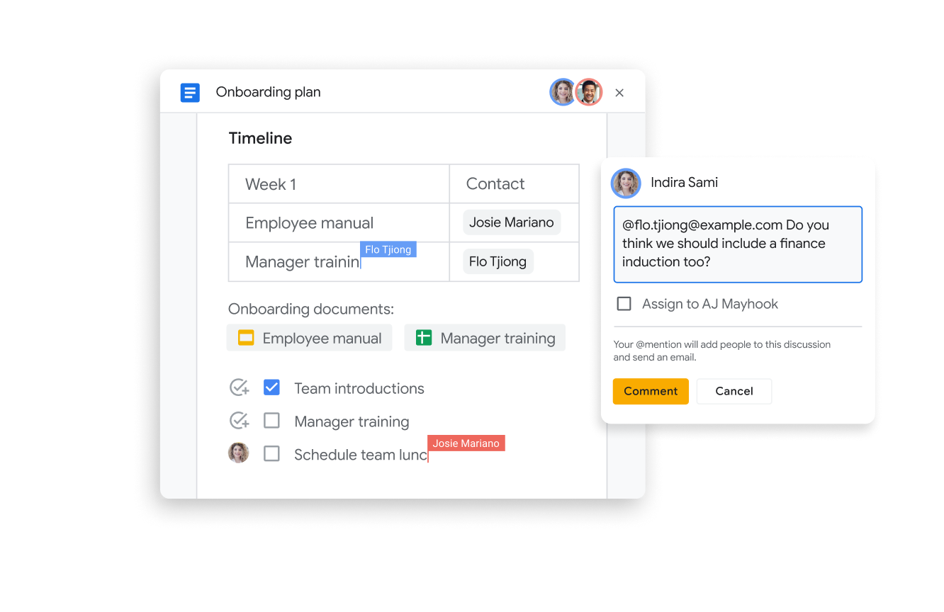 Ajout de commentaires à un document Google Workspace collaboratif