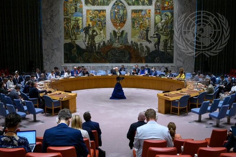 A wide view of the Security Council meeting on the maintenance of peace and security of Ukraine.