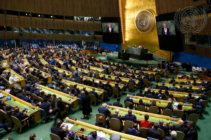 Csaba Kőrösi, President of the seventy-seventh session of the United Nations General Assembly, addresses the opening of seventy-seventh session of the General Assembly Debate. September 2022.