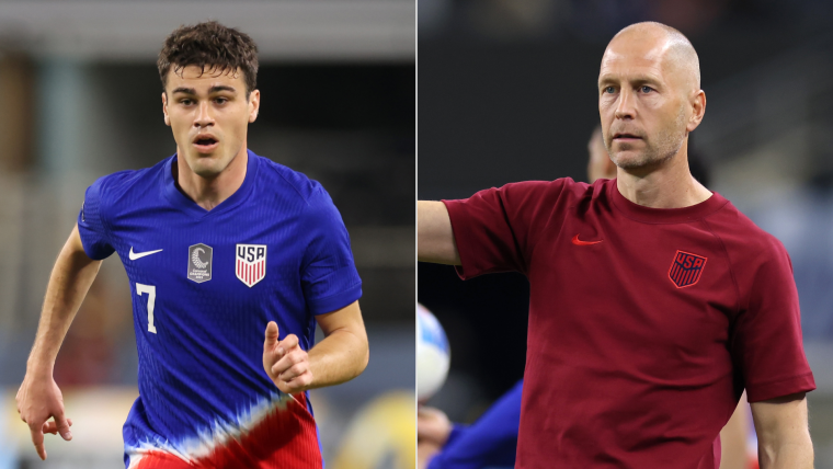 Gio Reyna and Gregg Berhalter of USA split