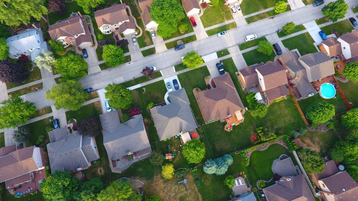 bird's eye view of a suburban neighborhood