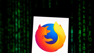 Firefox logo displayed in front of a graphic representing data