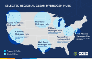 The seven H2Hubs will be in different regions across the U.S. Source: DOE OCED