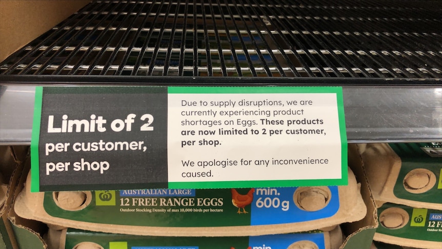 A notice in a supermarket that consumers can only purchase two cartons of eggs