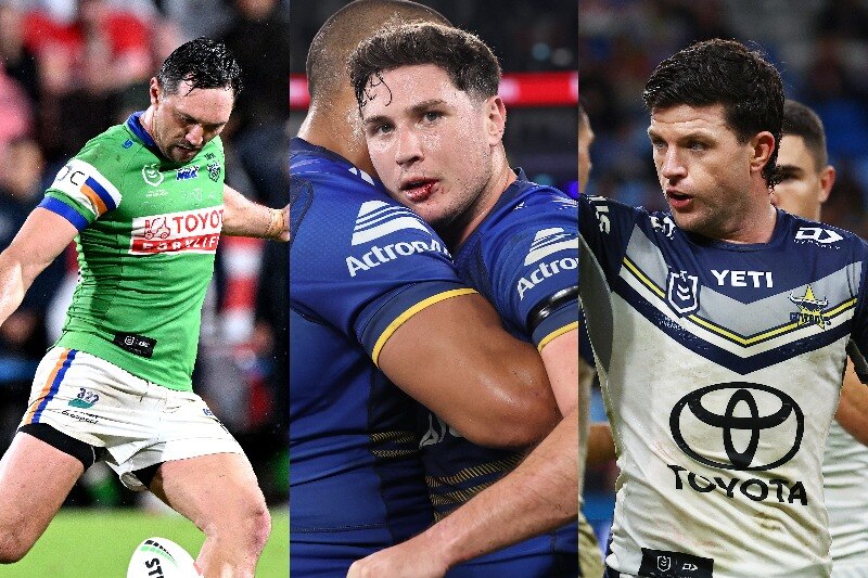 Composite image of Jordan Rapana, Mitchell Moses and Chad Townsend in NRL games.