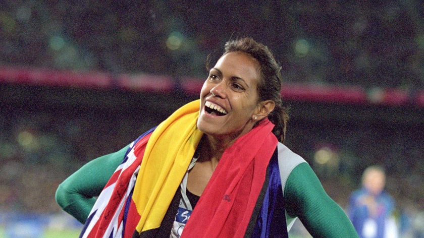 Cathy Freeman celebrates 400m victory