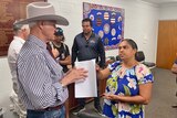 Bob Katter speaks to Keri Tamwoy