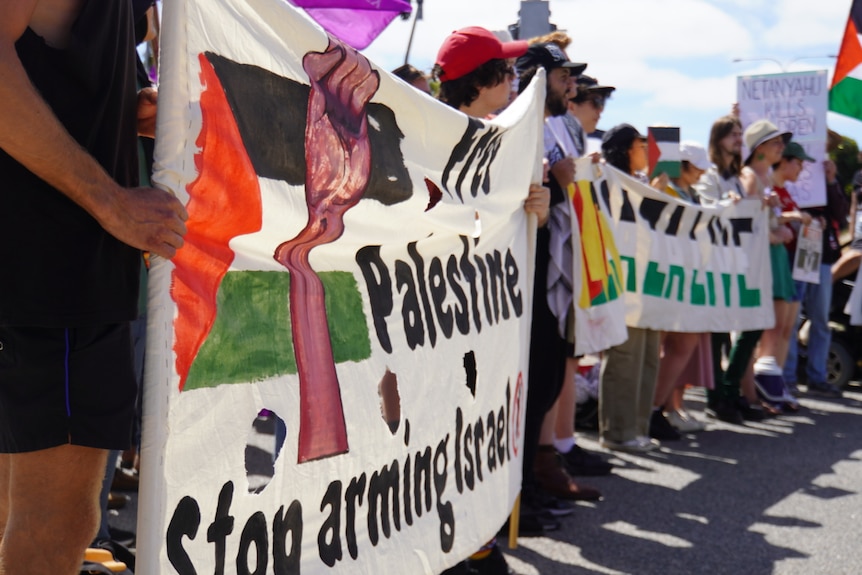 Banners at pro-Palestinian protest in Perth