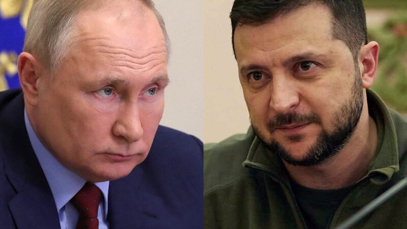 A composite image of Vladimir Putin and Volodymyr Zelenskyy