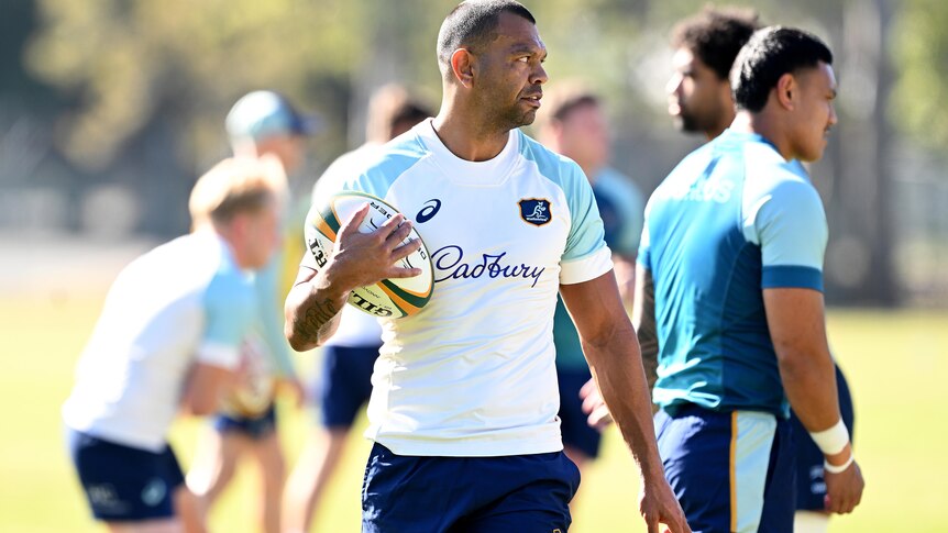 A man looks on during a rugby union training session