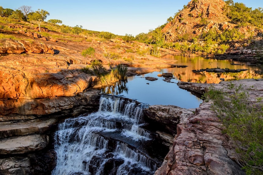 A waterfall running through a spectacular gorge.