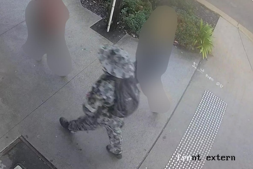 CCTV of boy accused of University of Sydney student stabbing dressed in camouflage, person ahead and beside of him charged