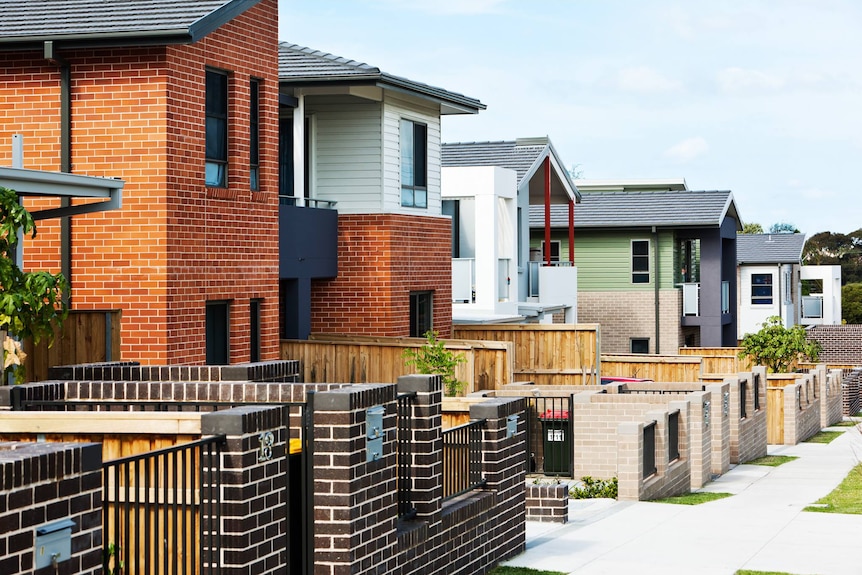 an outside view of a row of houses 