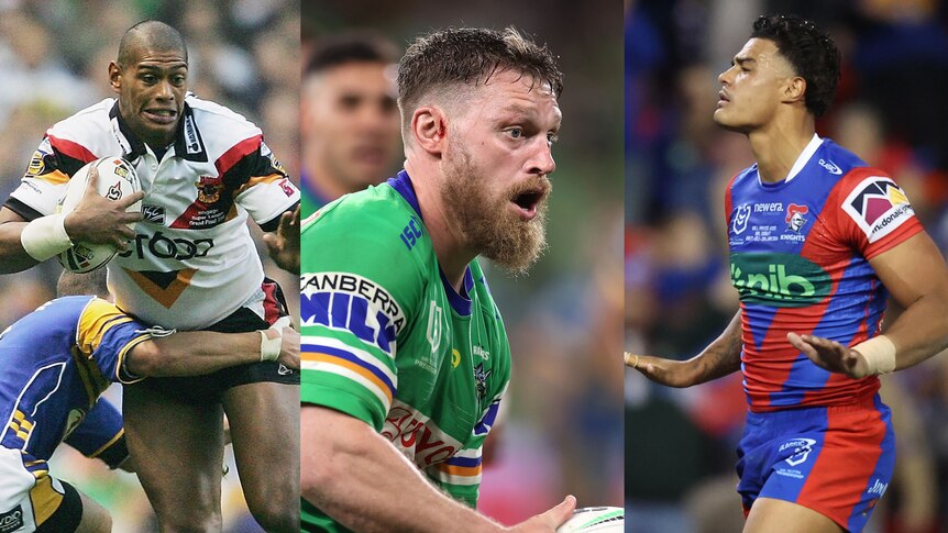 A collage of three rugby league players