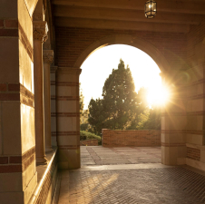 Royce Hall archway with sun flare