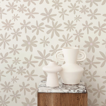 cute flowers print wallpaper in neutral colors