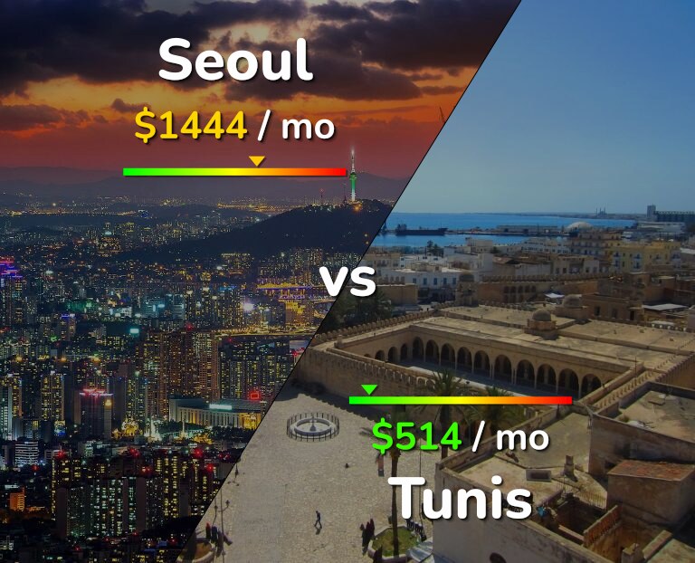 Cost of living in Seoul vs Tunis infographic