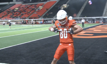 #80 Julian Mason catches touchdown in ISU's spring game