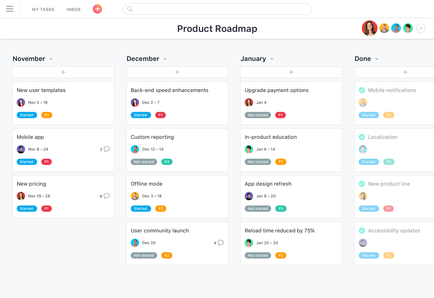 Crea hojas de ruta de productos con el software de gestión ágil de Asana