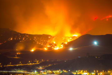 Night long exposure photograph of the Santa Clarita wildfire