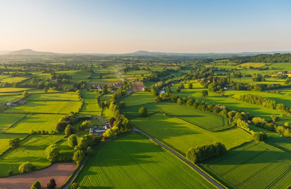 Aerial shot of farmland.