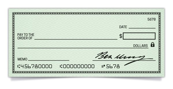 An image of a blank paper check.