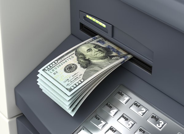 ATM cash withdrawal of hundred dollar bills.