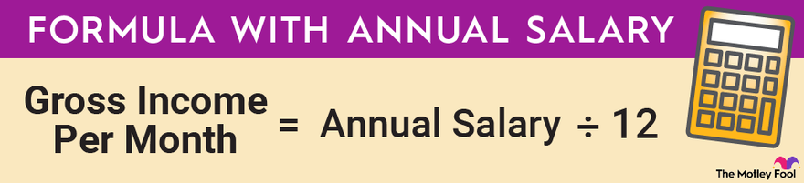 Gross income per month equals your annual salary divided by 12.