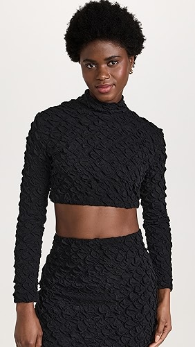 Dur Doux Puckered Knit Long Sleeve Crop Top.