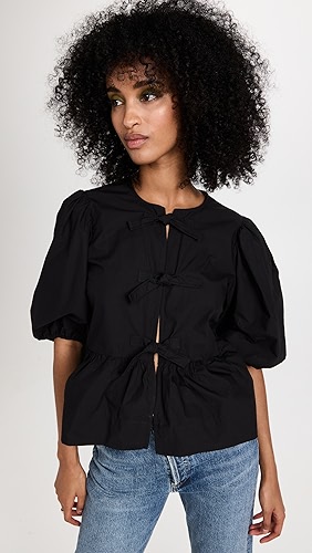 GANNI Cotton Poplin Peplum Blouse.