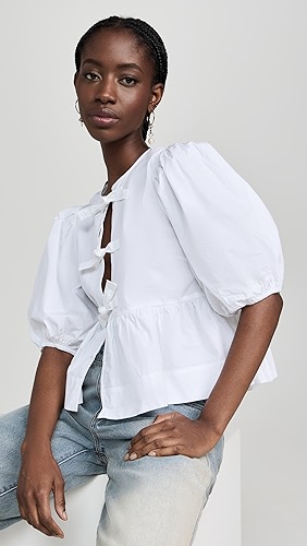 GANNI Cotton Poplin Peplum Blouse.