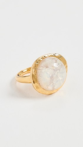 Kenneth Jay Lane Gold Button White Opal Adjustable Ring.