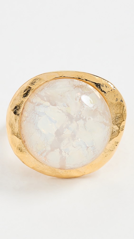 Kenneth Jay Lane Gold Button White Opal Adjustable Ring